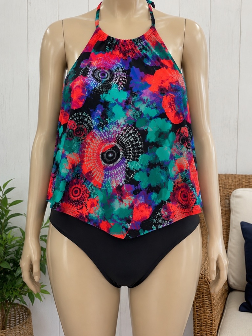 Island Pearls Womens 20 One Piece Swimsuit Halter Hanky Flyaway NWT